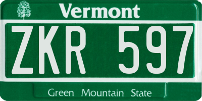 VT license plate ZKR597