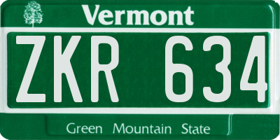 VT license plate ZKR634