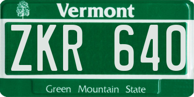 VT license plate ZKR640