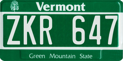VT license plate ZKR647