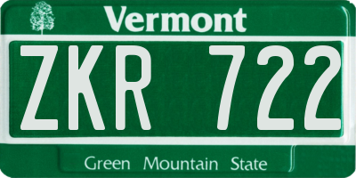 VT license plate ZKR722