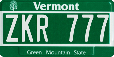 VT license plate ZKR777