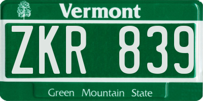 VT license plate ZKR839