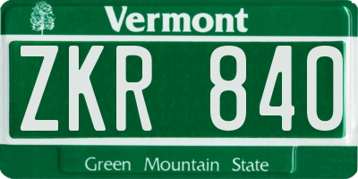 VT license plate ZKR840