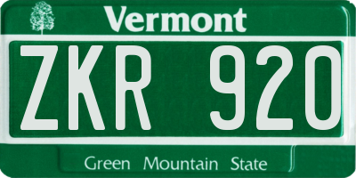 VT license plate ZKR920