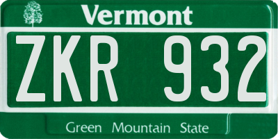 VT license plate ZKR932