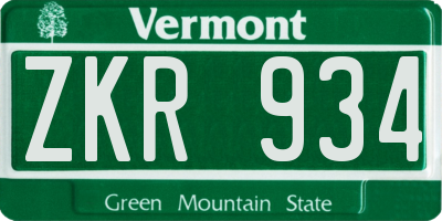 VT license plate ZKR934