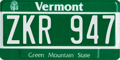 VT license plate ZKR947