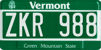 VT license plate ZKR988