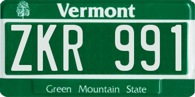 VT license plate ZKR991