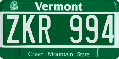 VT license plate ZKR994