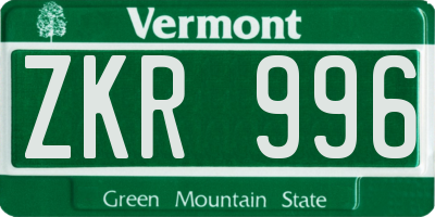 VT license plate ZKR996