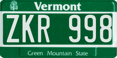 VT license plate ZKR998