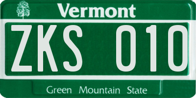 VT license plate ZKS010
