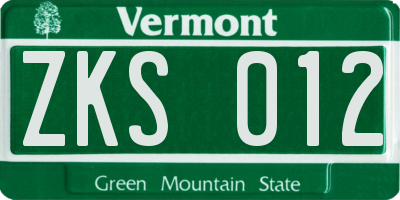 VT license plate ZKS012
