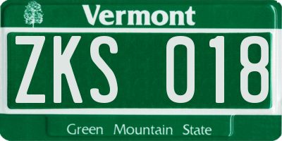 VT license plate ZKS018