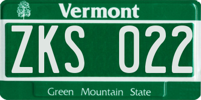 VT license plate ZKS022