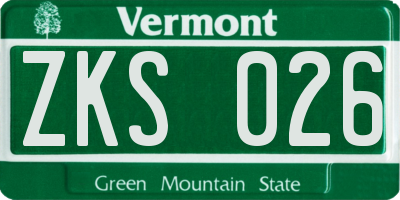 VT license plate ZKS026