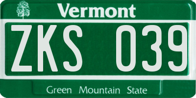 VT license plate ZKS039