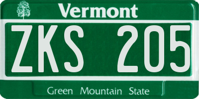 VT license plate ZKS205