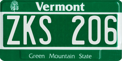VT license plate ZKS206