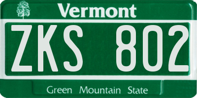 VT license plate ZKS802