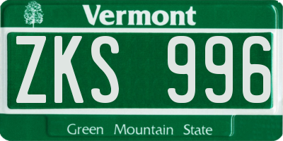 VT license plate ZKS996