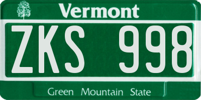 VT license plate ZKS998