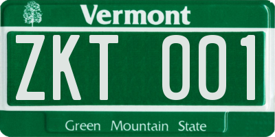 VT license plate ZKT001