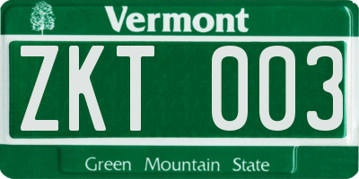VT license plate ZKT003