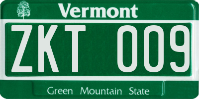 VT license plate ZKT009