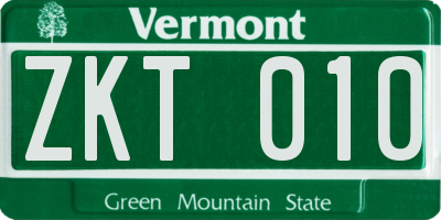 VT license plate ZKT010