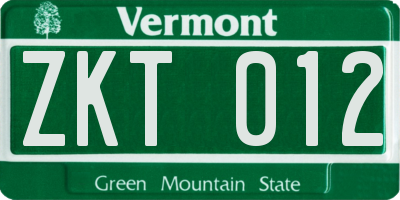 VT license plate ZKT012