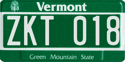 VT license plate ZKT018