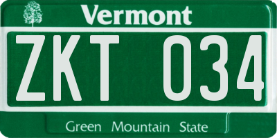 VT license plate ZKT034