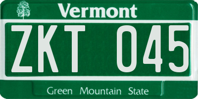 VT license plate ZKT045