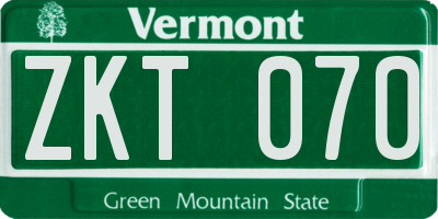 VT license plate ZKT070