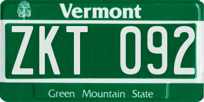 VT license plate ZKT092
