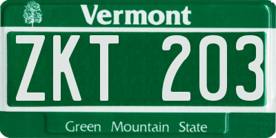 VT license plate ZKT203