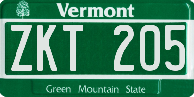 VT license plate ZKT205