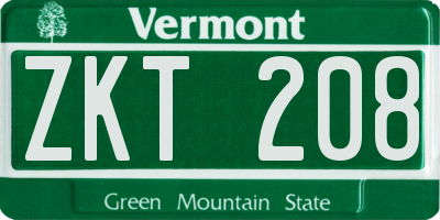VT license plate ZKT208