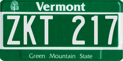 VT license plate ZKT217