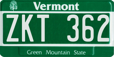 VT license plate ZKT362