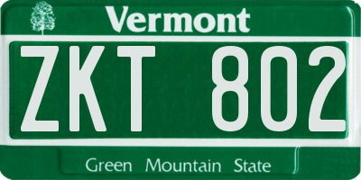 VT license plate ZKT802