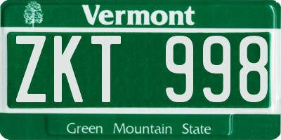 VT license plate ZKT998