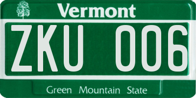 VT license plate ZKU006