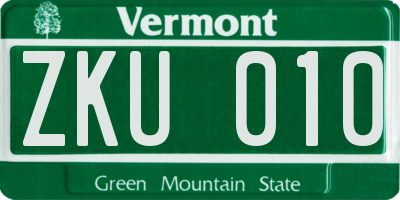 VT license plate ZKU010