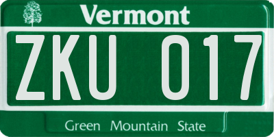 VT license plate ZKU017