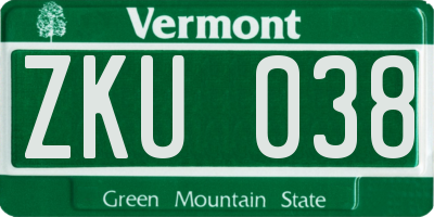 VT license plate ZKU038