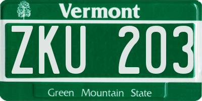 VT license plate ZKU203